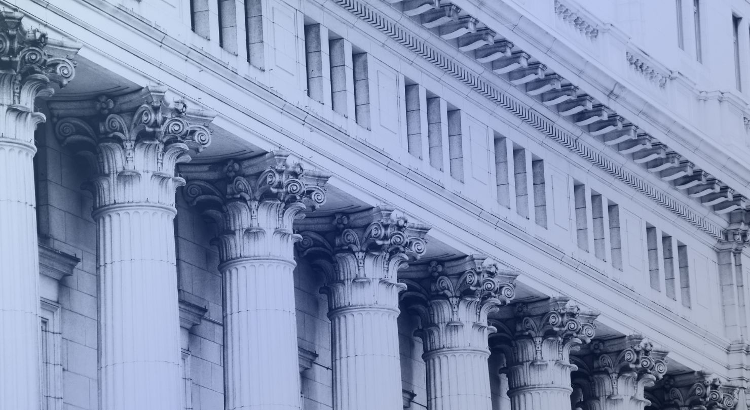 Classical columns and the facade of a building